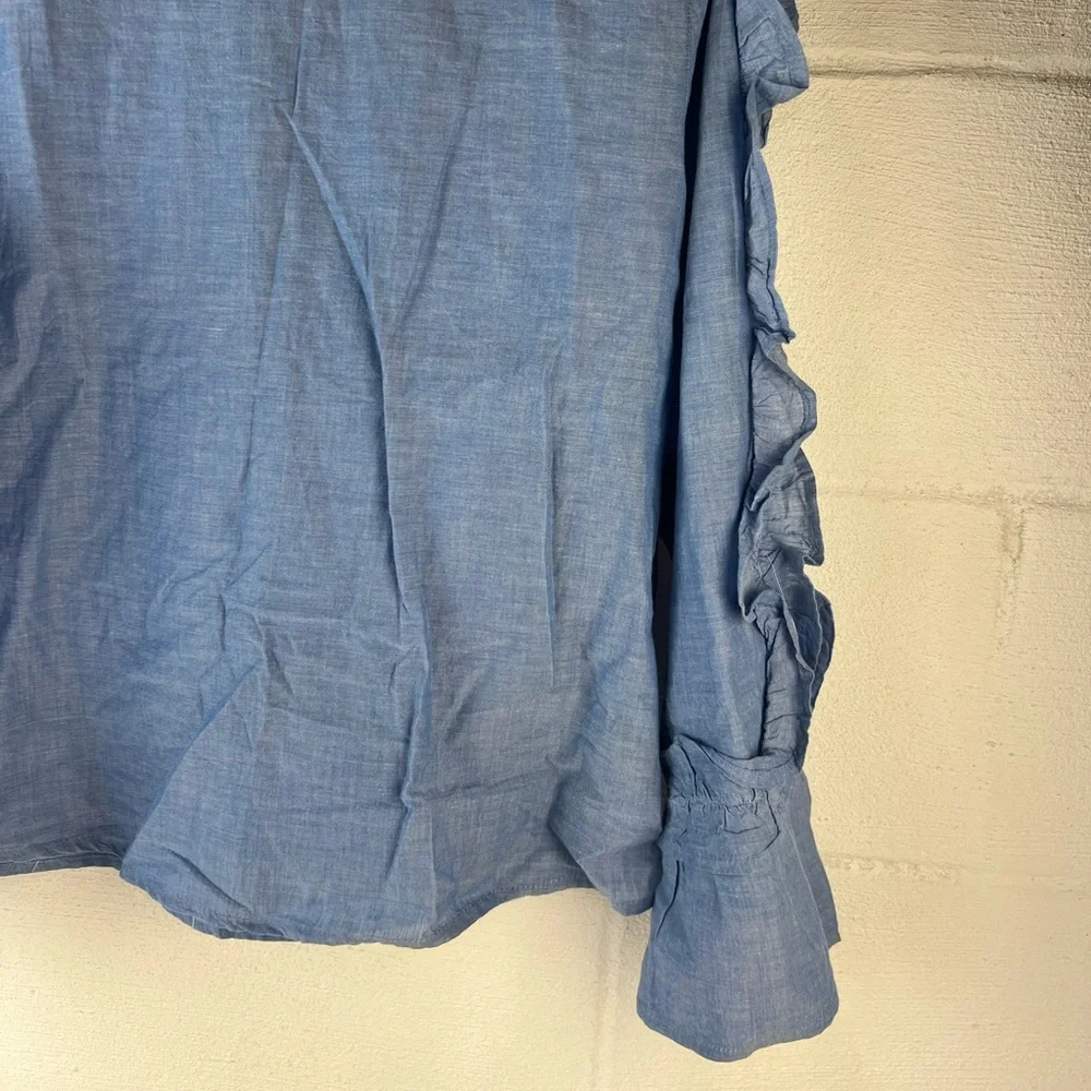 Walter Baker Blue Ruffle Lightweight Long Sleeve Blouse, Small